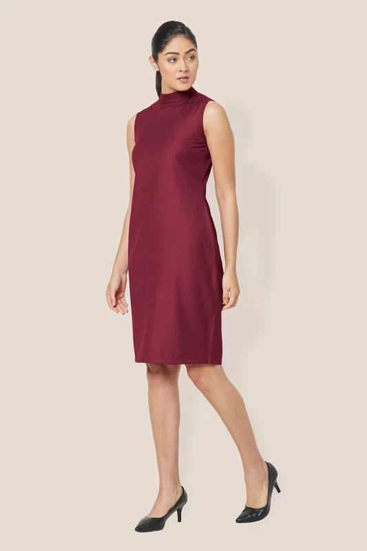 HOLLY HIGH NECK DRESS - MAROON